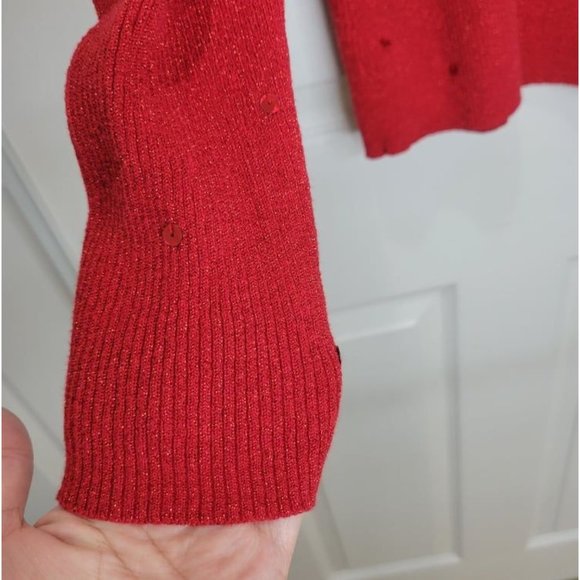 MERCER STREET STUDIO Red Sequin Mock Neck Sweater - Picture 5 of 8